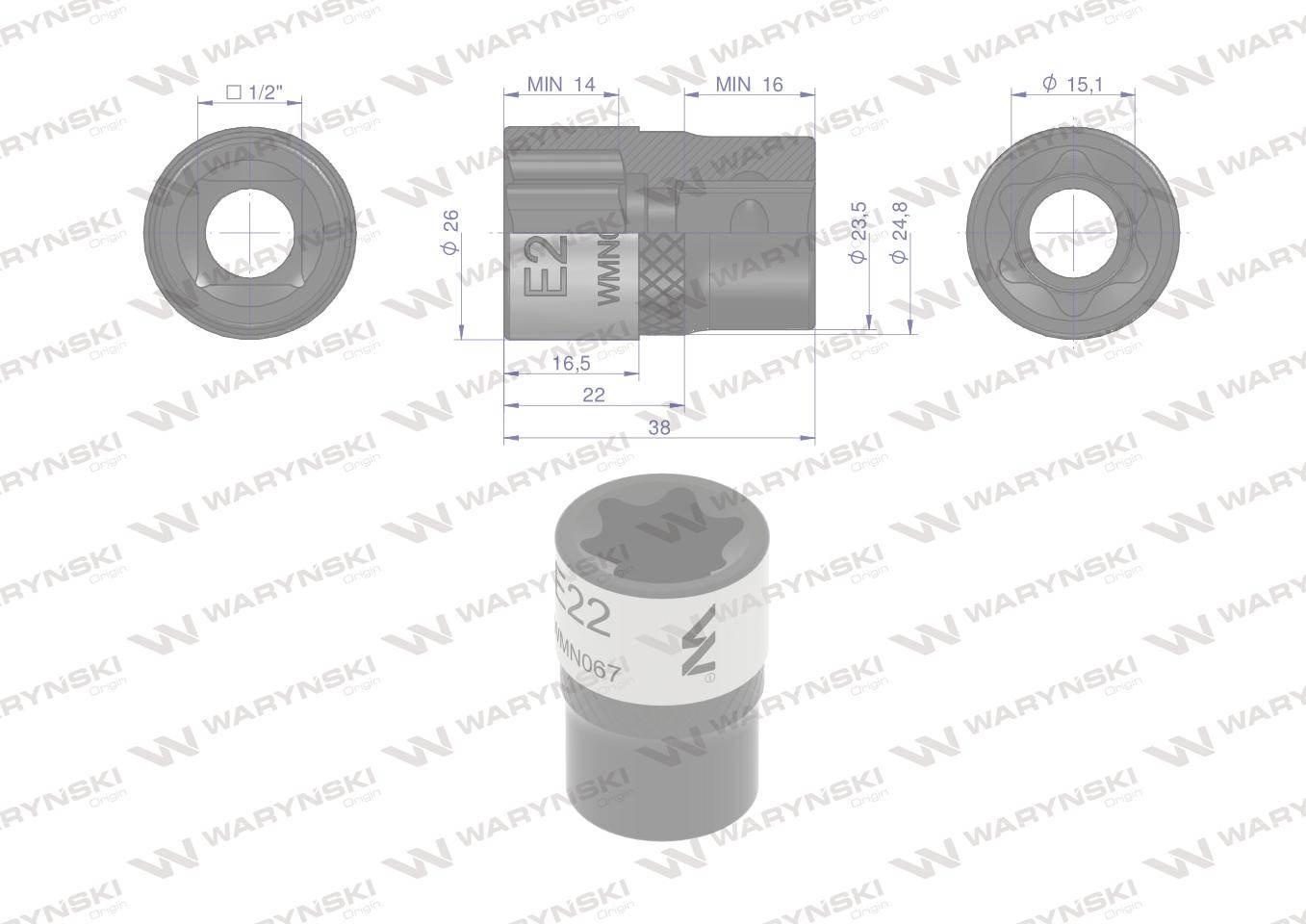 Nasadka star 1/2". E22 CrV50BV30. Waryński WMN067 - zdjęcie 3