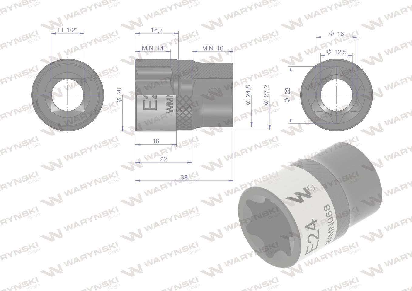 Nasadka star 1/2". E24 CrV50BV30. Waryński WMN068 - zdjęcie 3