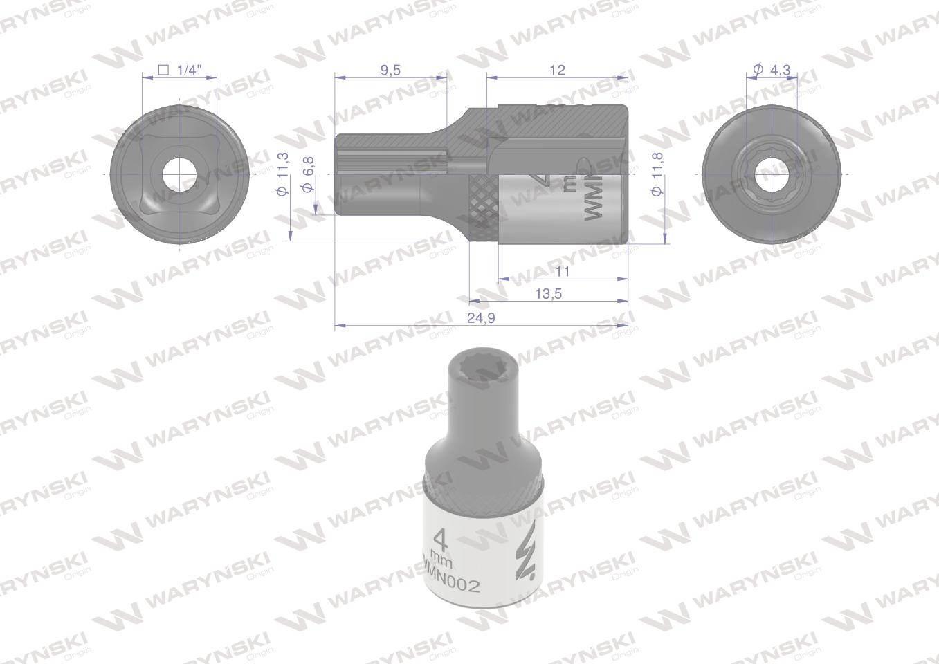 Nasadka dwunastokątna 1/4". 4 mm. CrV50BV30. DIN 3124. Waryński WMN002 - zdjęcie 4