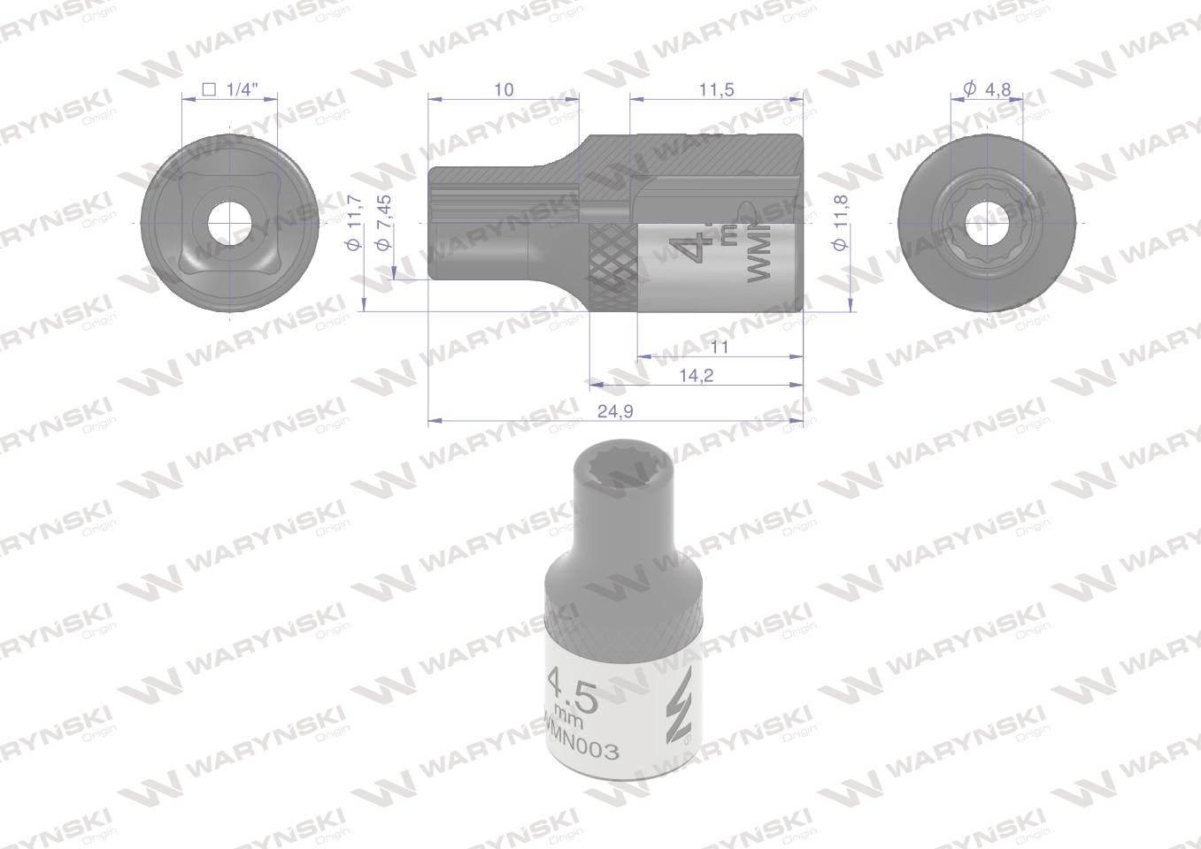 Nasadka dwunastokątna 1/4". 4.5 mm. CrV50BV30. DIN 3124. Waryński WMN003 - zdjęcie 4