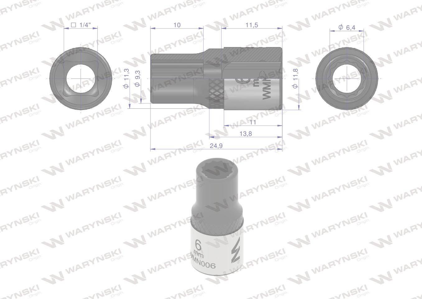 Nasadka dwunastokątna 1/4". 6 mm. CrV50BV30. DIN 3124. Waryński WMN006 - zdjęcie 3
