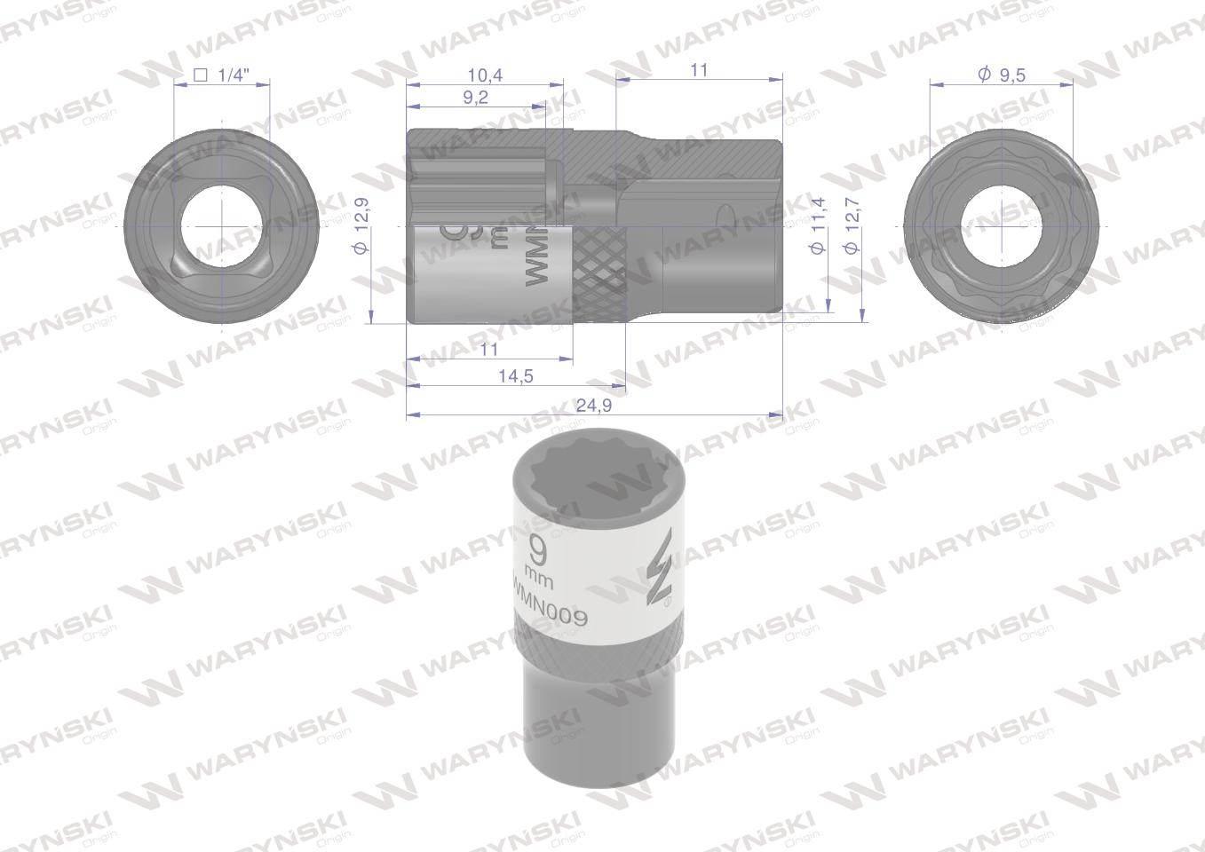 Nasadka dwunastokątna 1/4". 9 mm. CrV50BV30. DIN 3124. Waryński WMN009 - zdjęcie 4