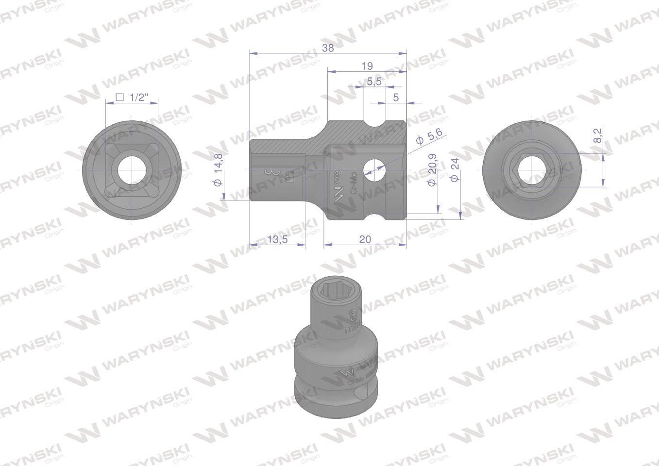 Nasadka udarowa sześciokątna 1/2". 8 mm. CrMo. DIN 3129. Waryński WMU001 - zdjęcie 3