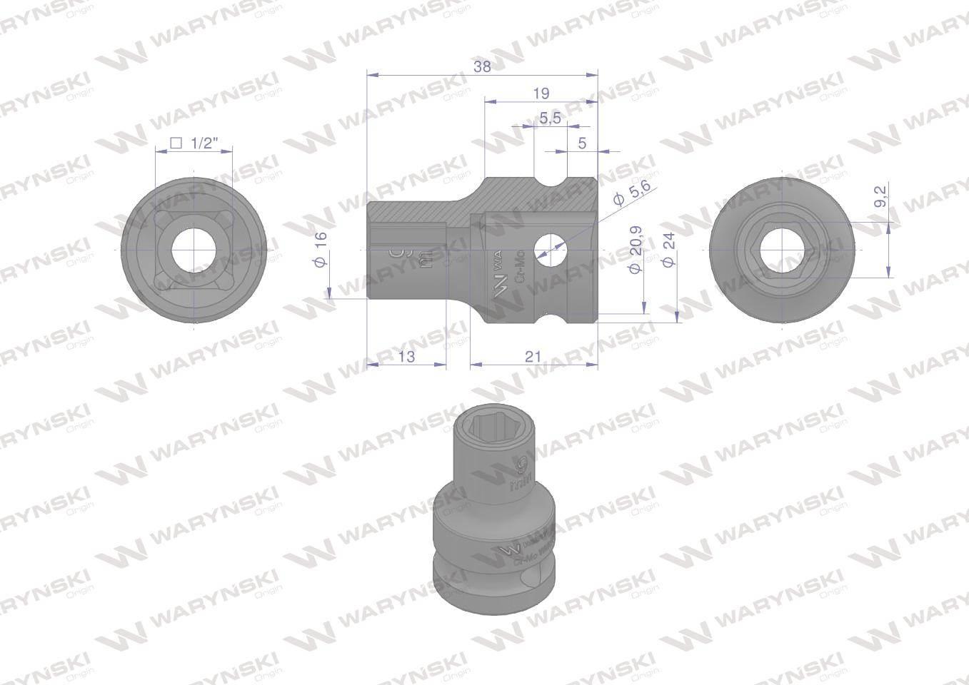 Nasadka udarowa sześciokątna 1/2". 9 mm. CrMo. DIN 3129. Waryński WMU002 - zdjęcie 3