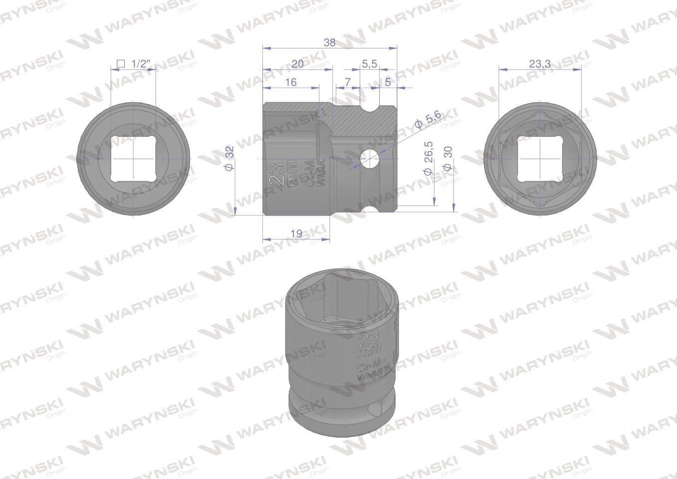 Nasadka udarowa sześciokątna 1/2". 23 mm. CrMo. DIN 3129. Waryński WMU016 - zdjęcie 3