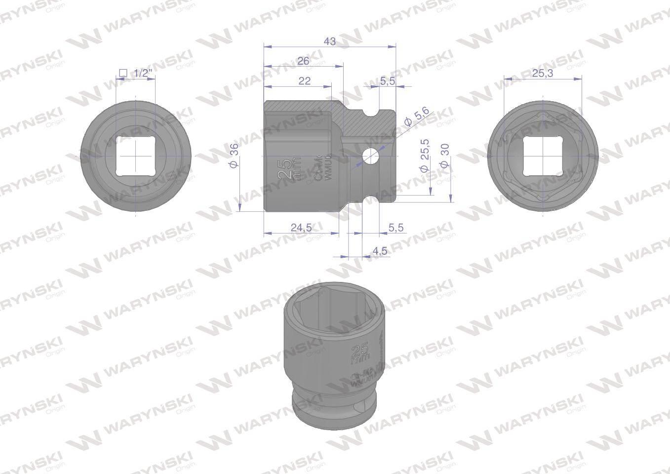 Nasadka udarowa sześciokątna 1/2". 25 mm. CrMo. DIN 3129. Waryński WMU018 - zdjęcie 3