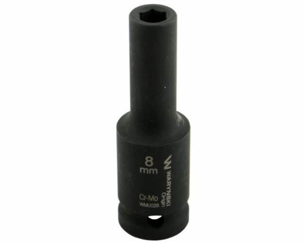 Nasadka udarowa sześciokątna długa 1/2". 8 mm. CrMo. DIN 3129. Waryński