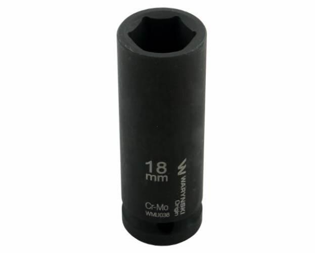 Nasadka udarowa sześciokątna długa 1/2". 18 mm. CrMo. DIN 3129. Waryński