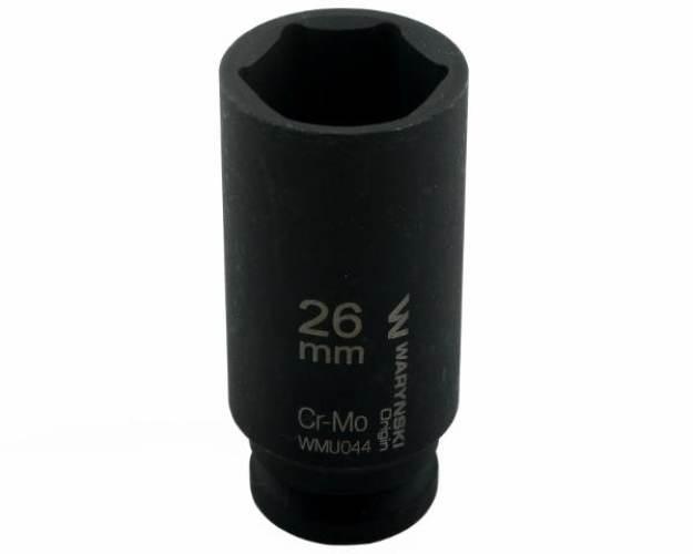 Nasadka udarowa sześciokątna długa 1/2". 26 mm. CrMo. DIN 3129. Waryński