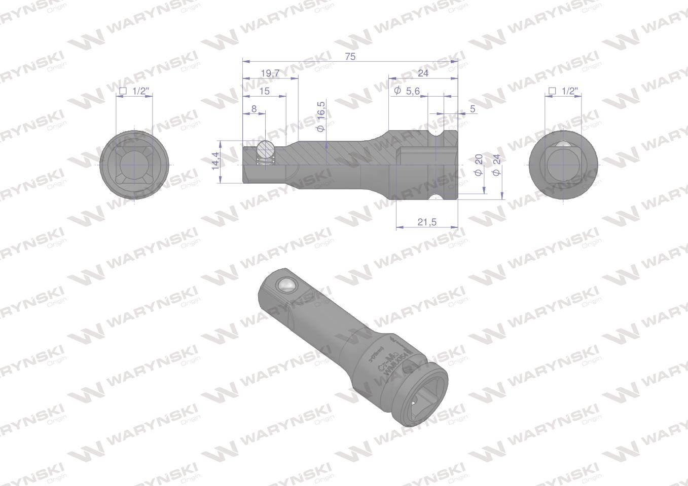 Przedłużka do nasadek udarowych 1/2" 75mm. CrMo. Waryński WMU054 - zdjęcie 3