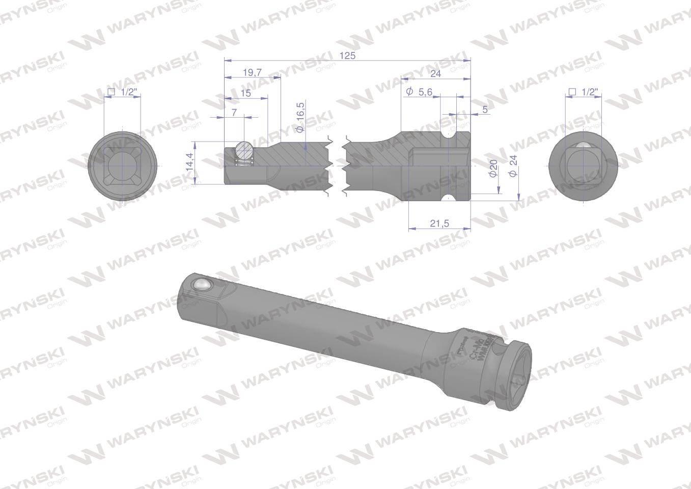 Przedłużka do nasadek udarowych 1/2" 125mm. CrMo. Waryński WMU055 - zdjęcie 3