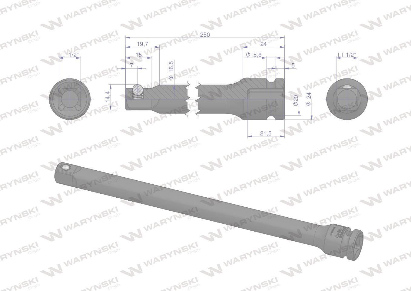 Przedłużka do nasadek udarowych 1/2" 250mm. CrMo. Waryński WMU056 - zdjęcie 3