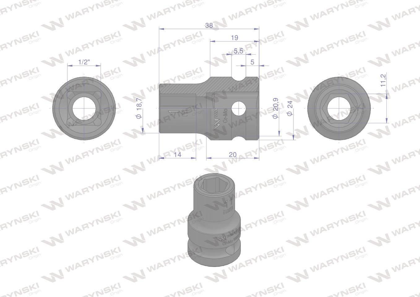 Nasadka udarowa sześciokątna 1/2". 11 mm. CrMo. DIN 3129. Waryński WMU004 - zdjęcie 3