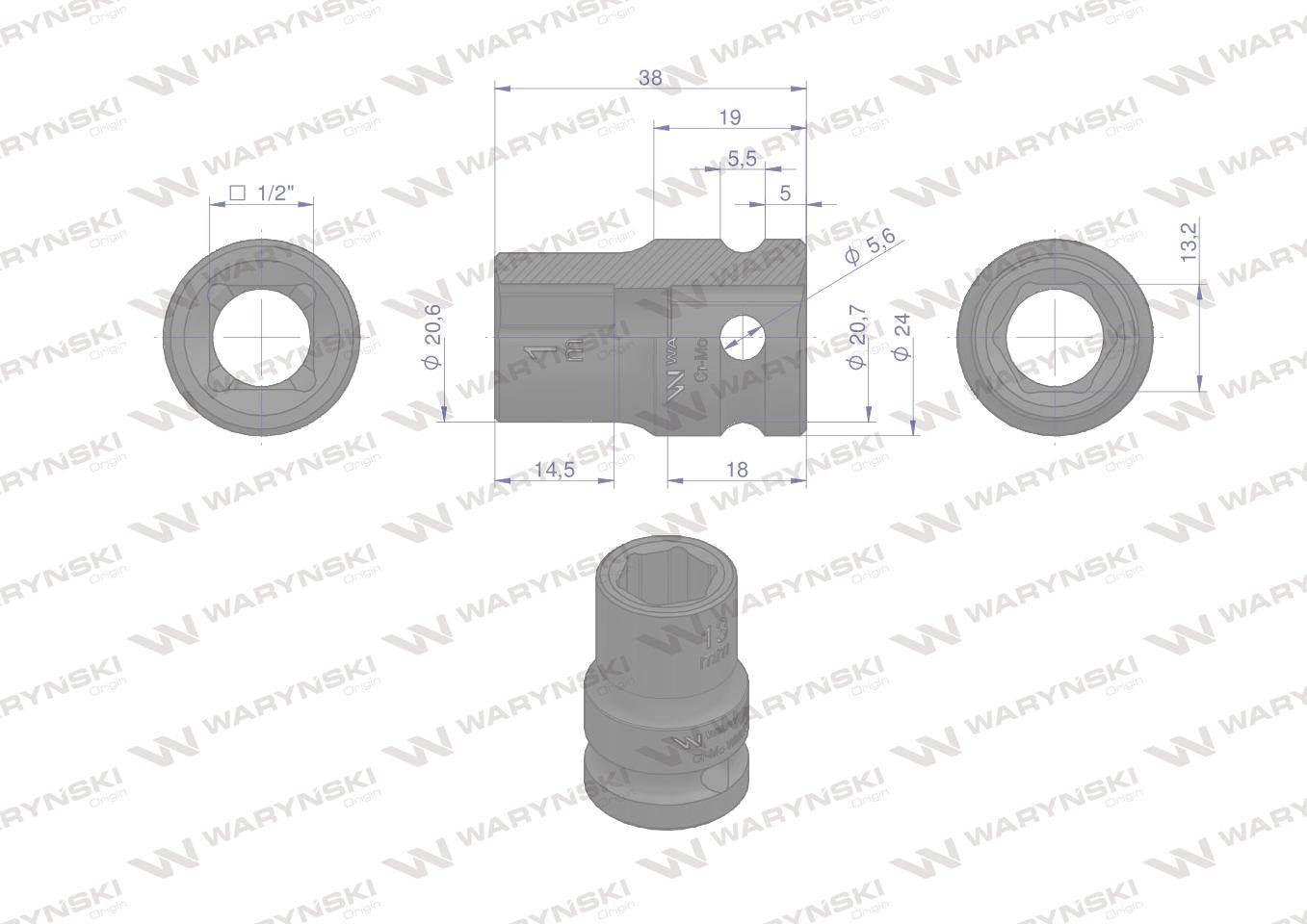 Nasadka udarowa sześciokątna 1/2". 13 mm. CrMo. DIN 3129. Waryński WMU006 - zdjęcie 3