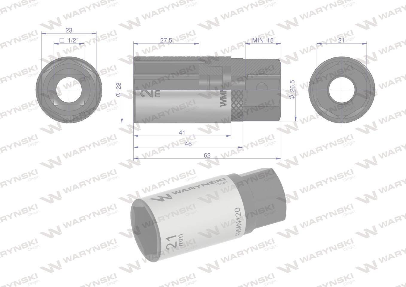 Nasadka do świec 1/2". 21mm, Waryński WMN120 - zdjęcie 2