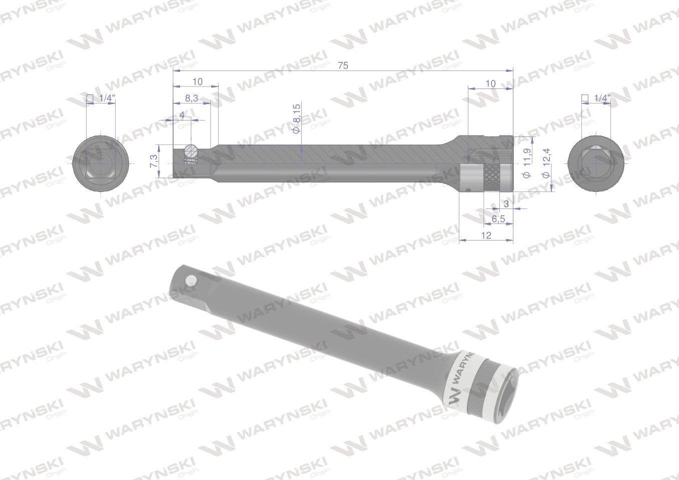 Przedłużka 1/4". 75 mm, Waryński WMN126 - zdjęcie 3