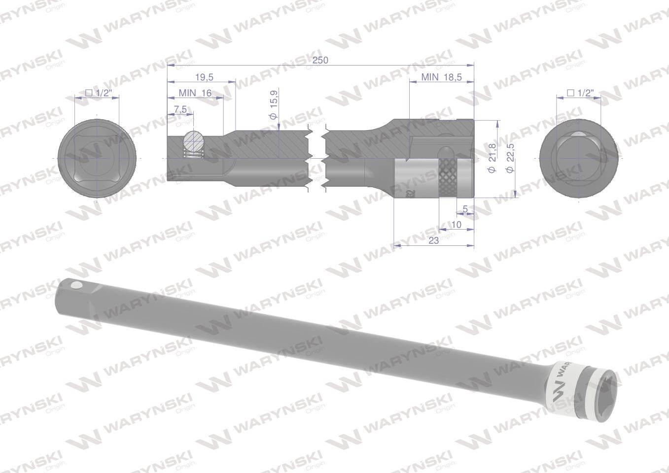 Przedłużka 1/2". 250mm, Waryński WMN132 - zdjęcie 3