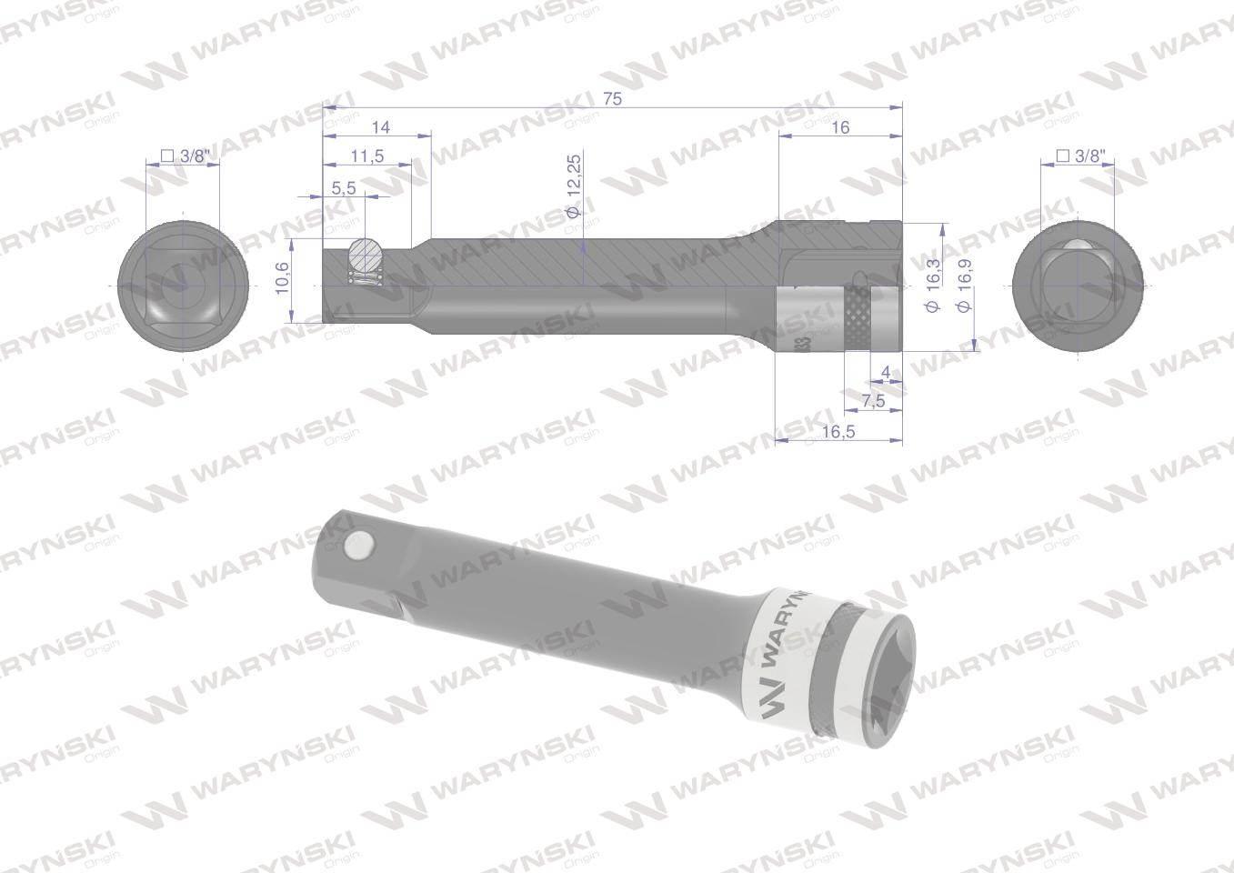 Przedłużka 3/8". 75mm, Waryński WMN133 - zdjęcie 3