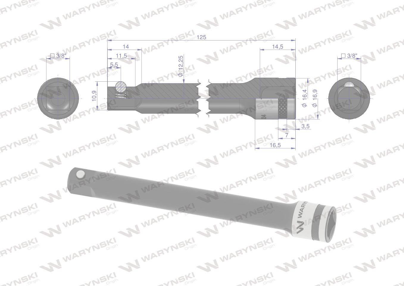 Przedłużka 3/8". 125mm, Waryński WMN134 - zdjęcie 3