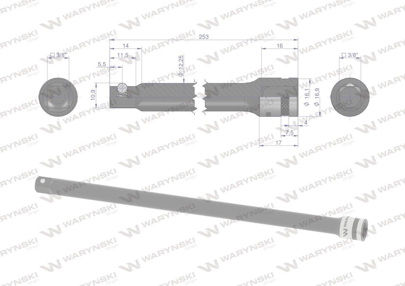 Przedłużka 3/8". 250mm, Waryński WMN135 - zdjęcie 3