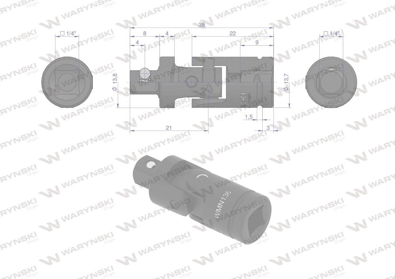 Przegub uniwersalny 1/4", Waryński WMN136 - zdjęcie 3