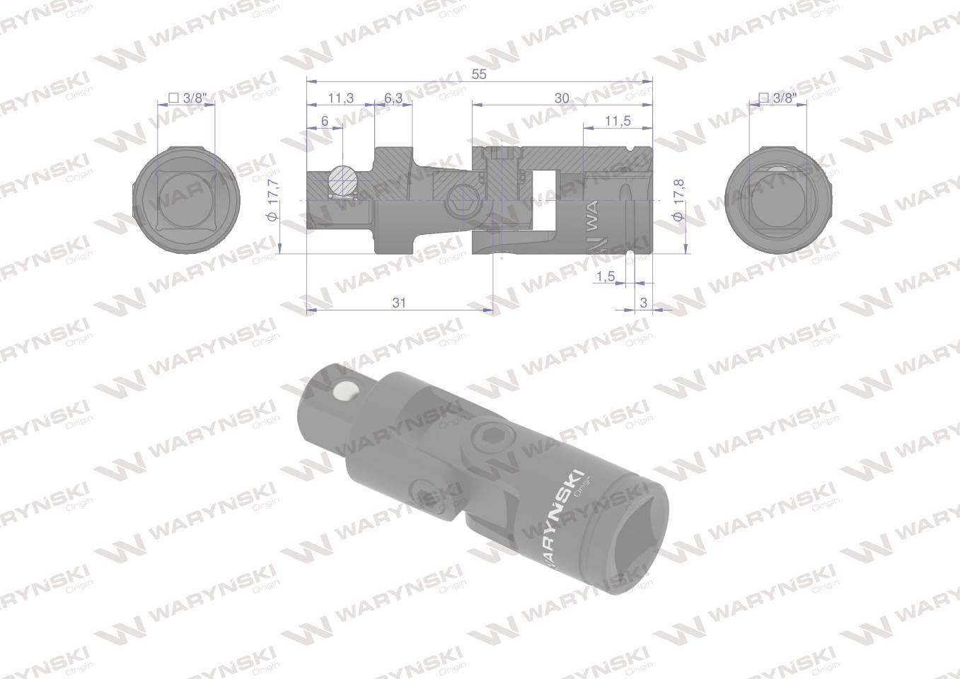 Przegub uniwersalny 3/8", Waryński WMN138 - zdjęcie 3