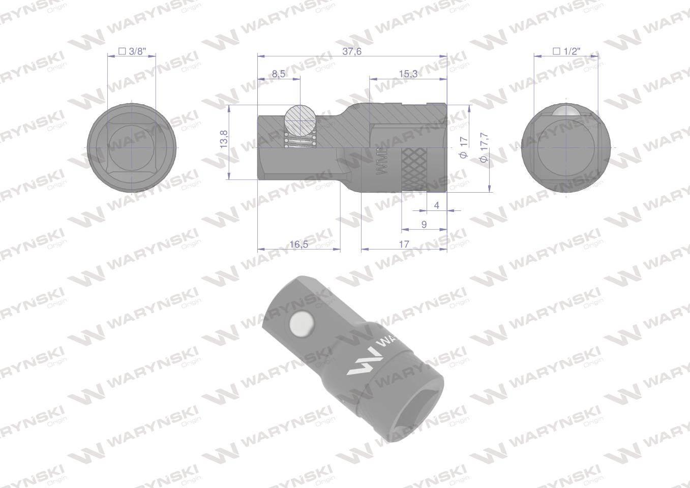 Redukcja 3/8" -1/2". 35mm, Waryński WMN144 - zdjęcie 3