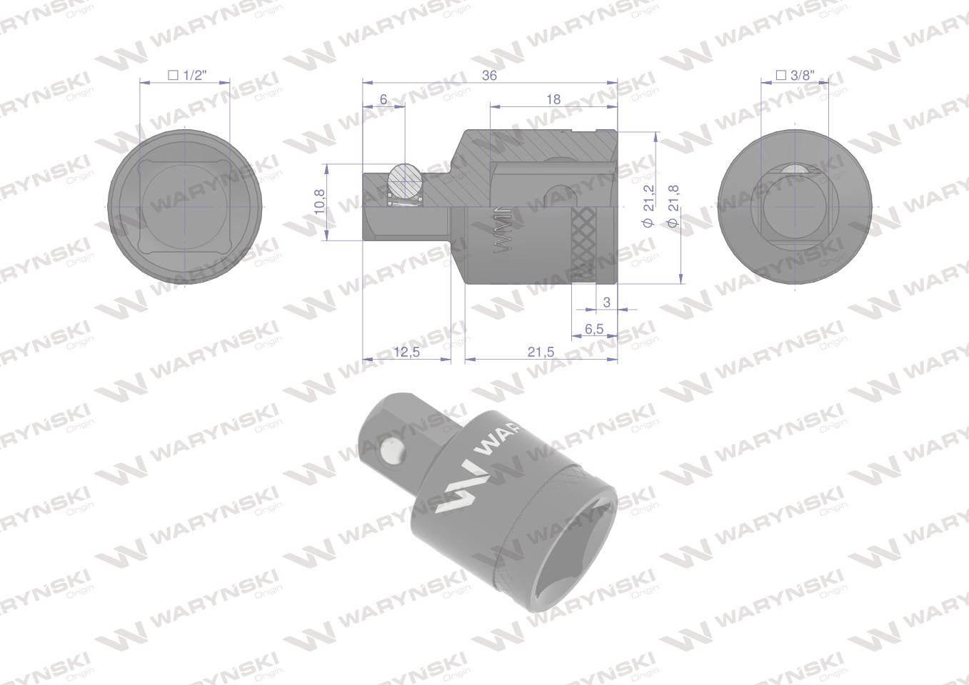 Redukcja 1/2" -3/8". 25mm, Waryński WMN239 - zdjęcie 3