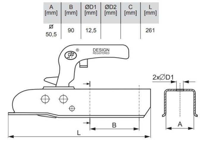 Głowica zaczepowa ZSK-1300H DMC1300kg zastosowanie przyczepka SPP - zdjęcie 2