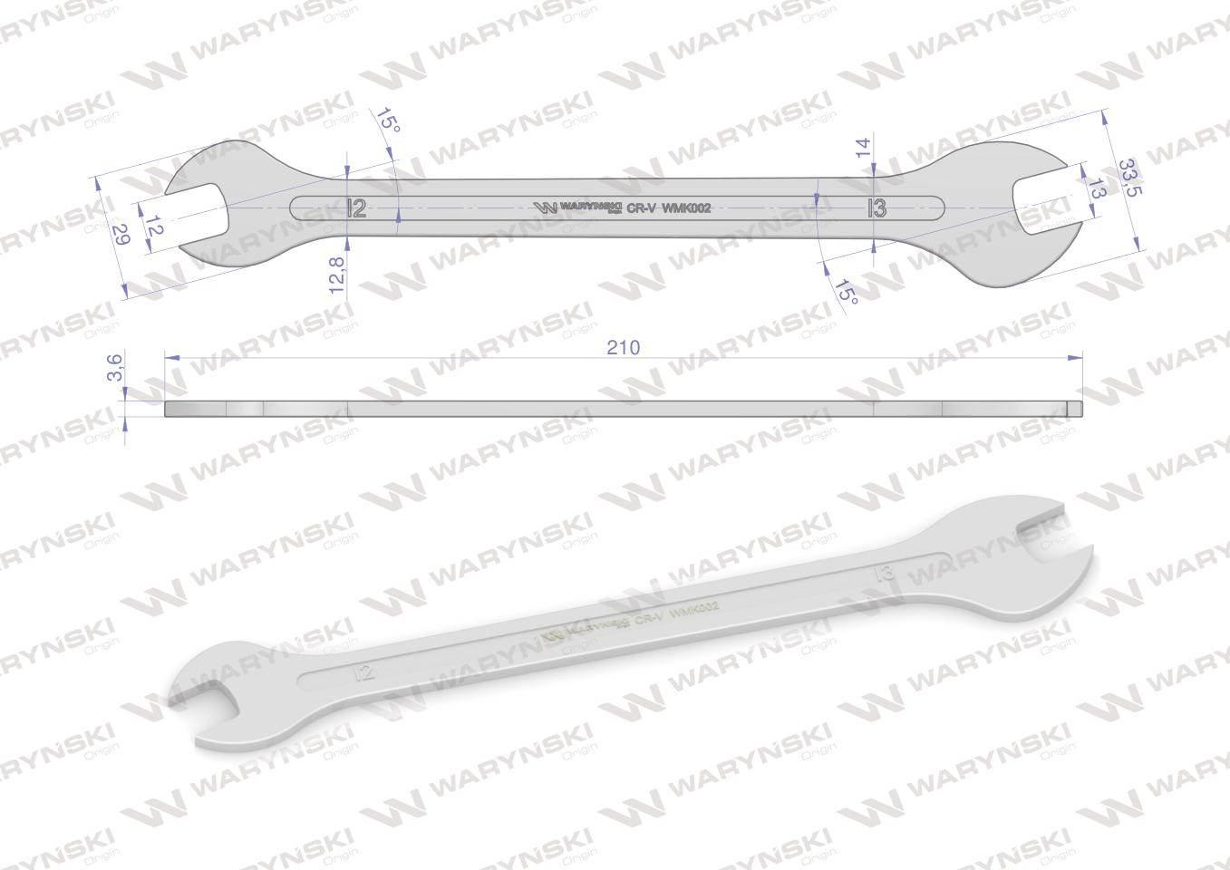 Klucz ultra płaski 12 x 13 mm, CrV Waryński WMK002 - zdjęcie 2