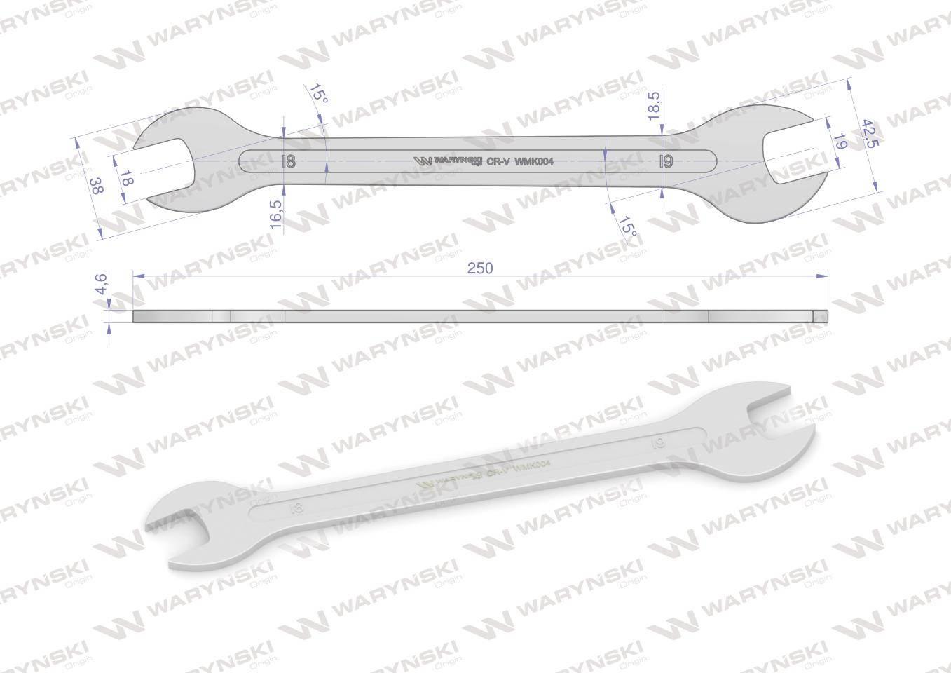 Klucz ultra płaski 18 x 19 mm, CrV Waryński WMK004 - zdjęcie 2