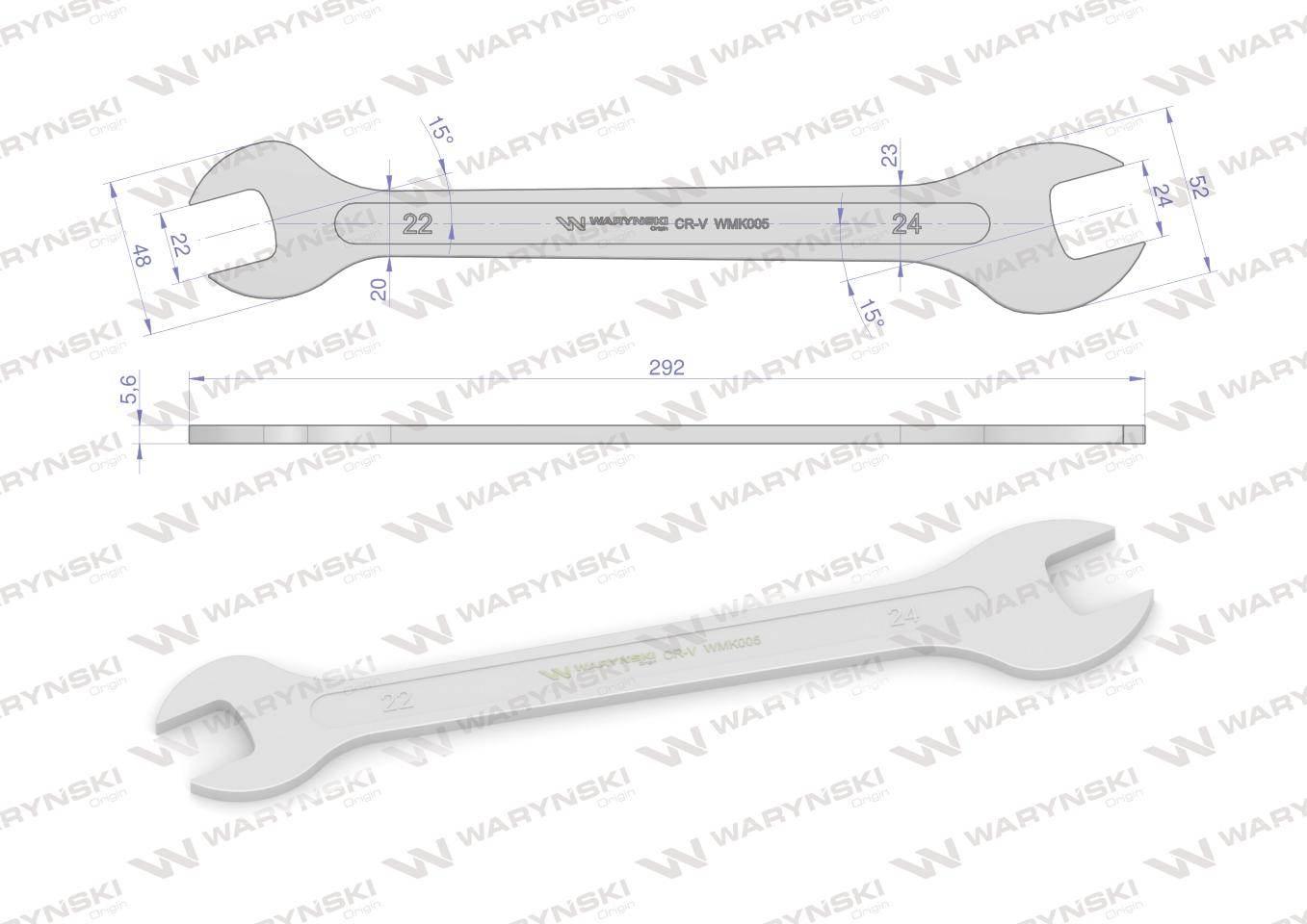 Klucz ultra płaski 22 x 24 mm, CrV Waryński WMK005 - zdjęcie 2