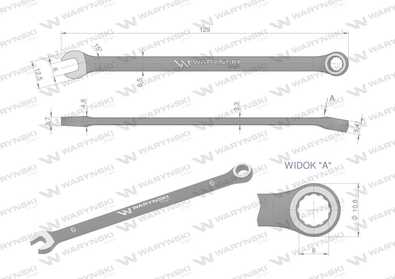 Klucz płasko-oczkowy 6 mm. CrV standard ASME B107-2010 Waryński WMK016 - zdjęcie 3