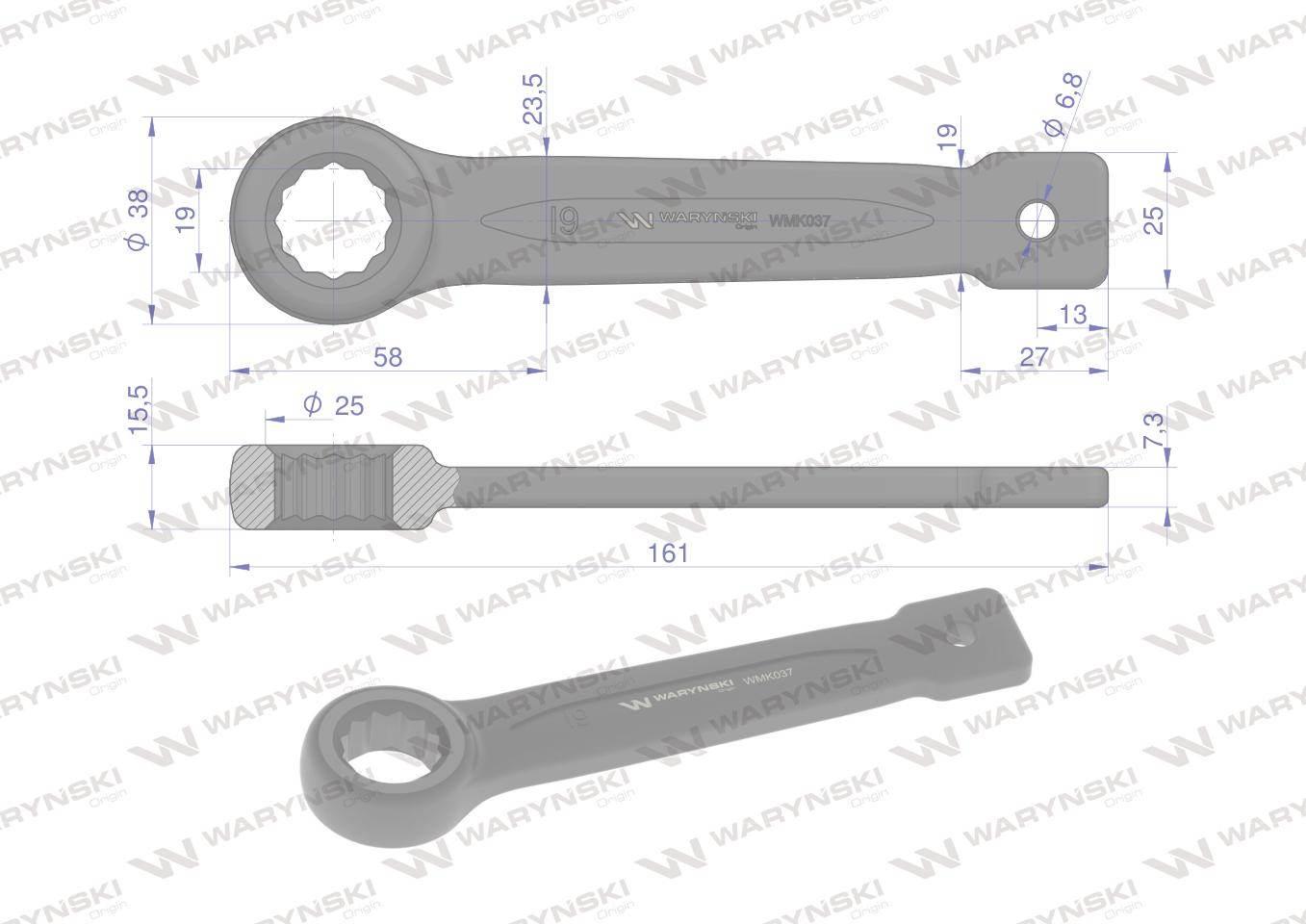 Klucz oczkowy do pobijania 19 mm Waryński WMK037 - zdjęcie 2