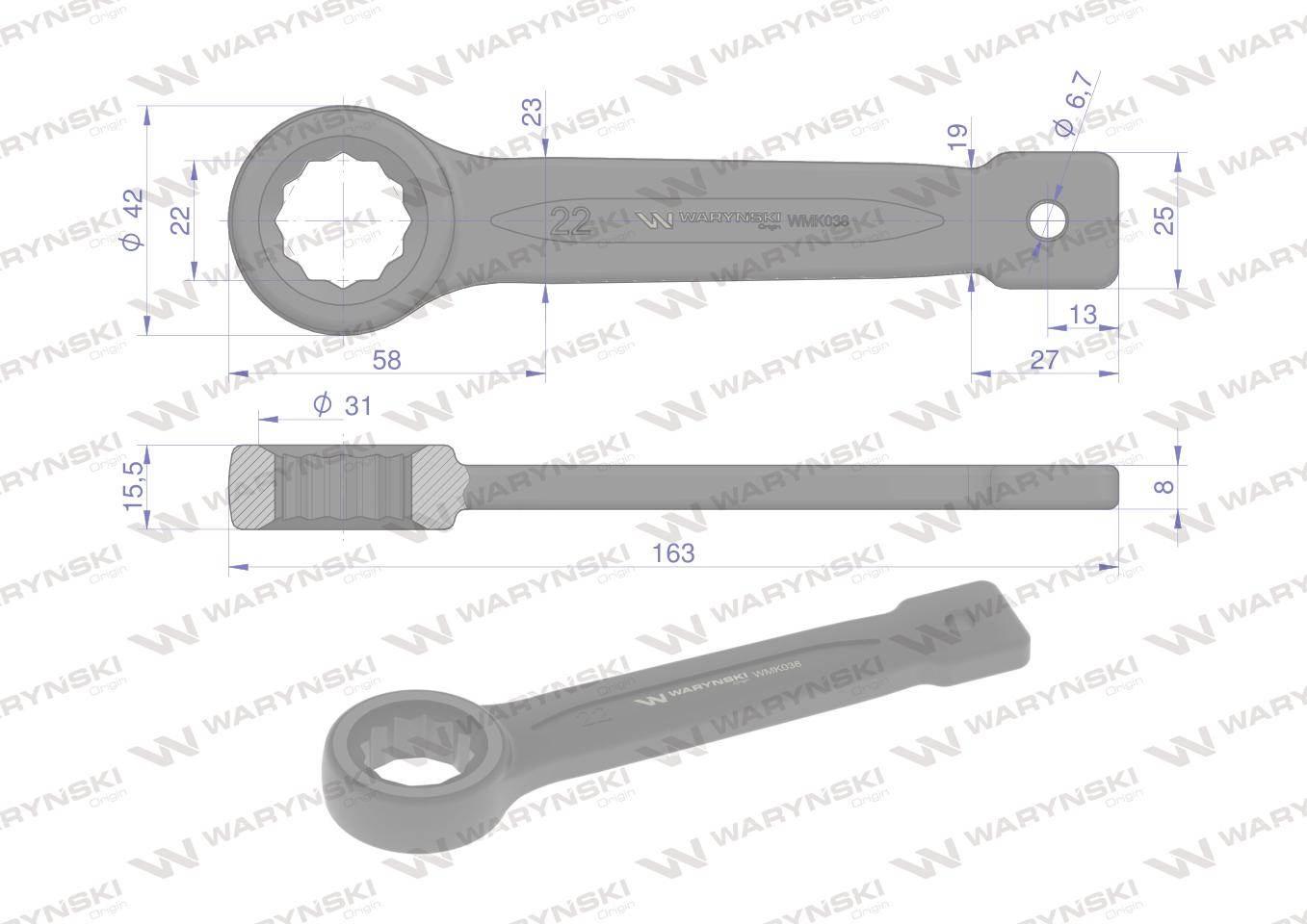 Klucz oczkowy do pobijania 22 mm Waryński WMK038 - zdjęcie 2
