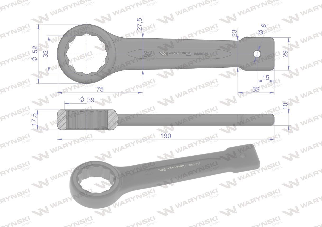 Klucz oczkowy do pobijania 32 mm Waryński WMK042 - zdjęcie 2