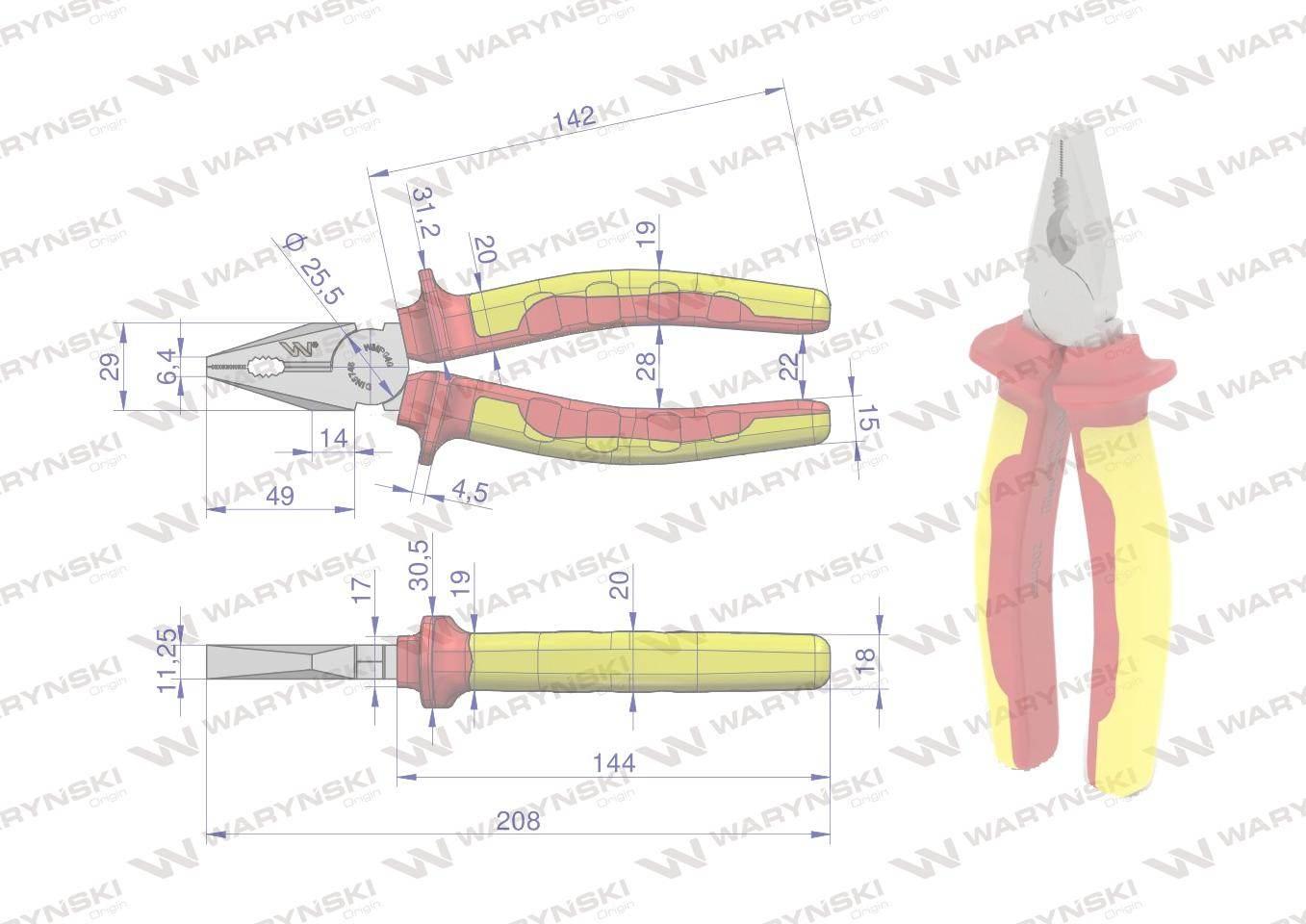 Szczypce izolowane, uniwersalne 200 mm. VDE. Waryński WMP040 - zdjęcie 2