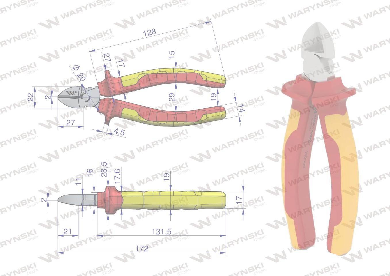 Szczypce izolowane, boczne, 160 mm. VDE. Waryński WMP014 - zdjęcie 2