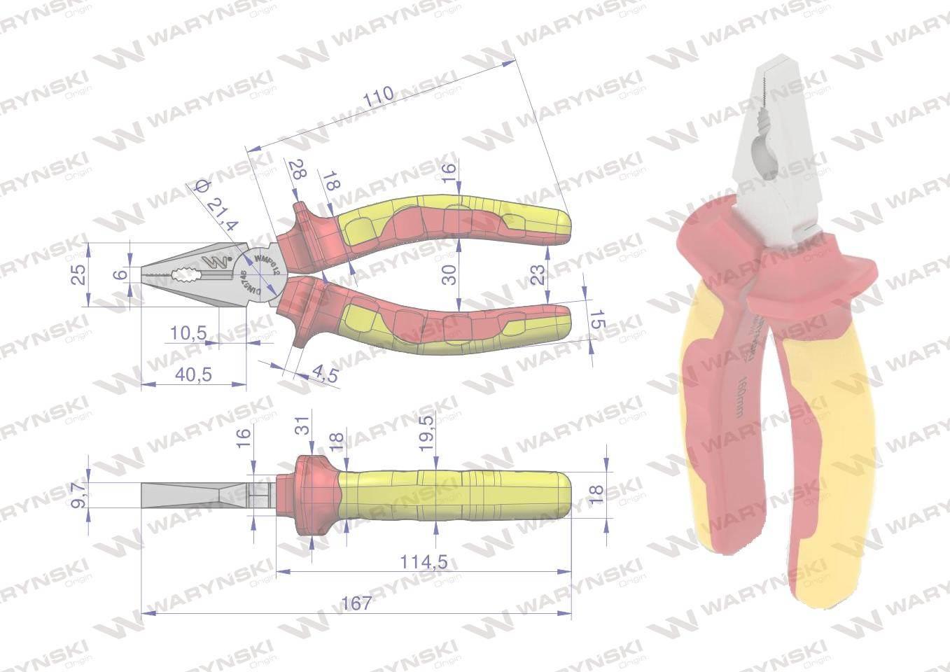 Szczypce izolowane, uniwersalne 160 mm. .VDE. Waryński WMP012 - zdjęcie 2