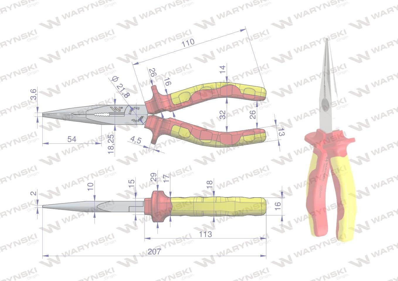 Szczypce izolowane, wydłużone proste 200 mm. VDE. Waryński WMP017 - zdjęcie 2