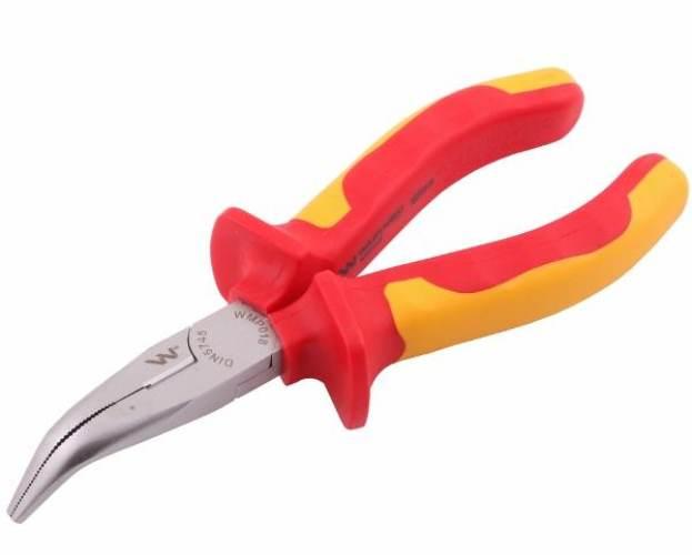 Szczypce izolowane, wydłużone wygięte 160 mm. VDE. Waryński WMP018