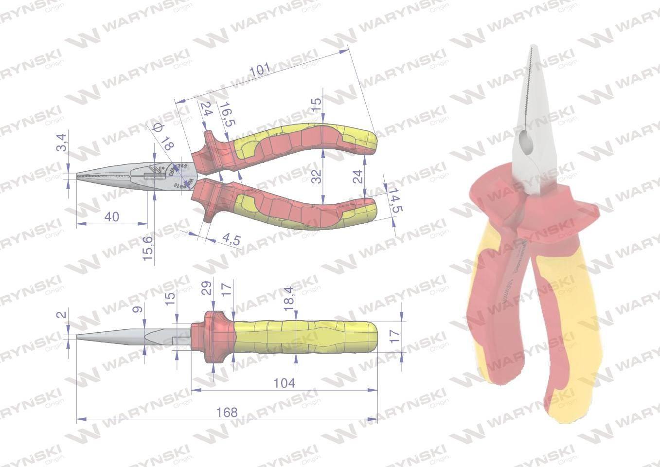 Szczypce izolowane, wydłużone proste 160 mm. VDE. Waryński WMP016 - zdjęcie 2