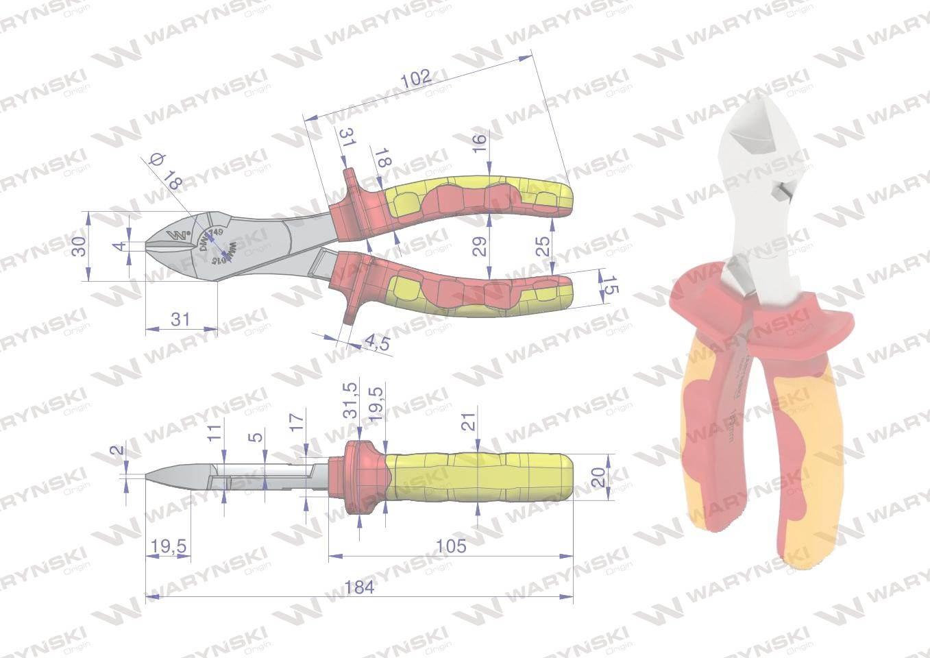 Szczypce izolowane, boczne 180 mm. VDE. Waryński WMP015 - zdjęcie 2