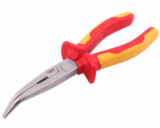 Szczypce izolowane, wydłużone wygięte 200 mm. VDE. Waryński WMP019