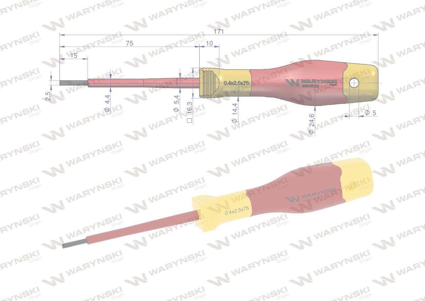 Wkrętak płaski. izolowany 2.5 x 75 mm. VDE. stal S2, Waryński WMW039 - zdjęcie 2