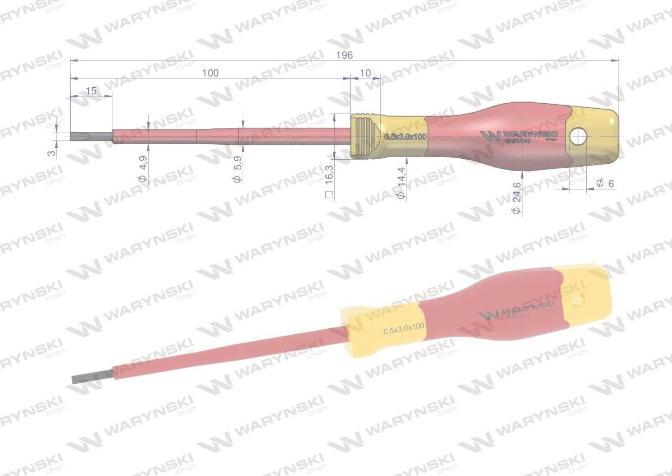 Wkrętak płaski. izolowany 3 x 100 mm. VDE. stal S2, Waryński WMW040 - zdjęcie 2