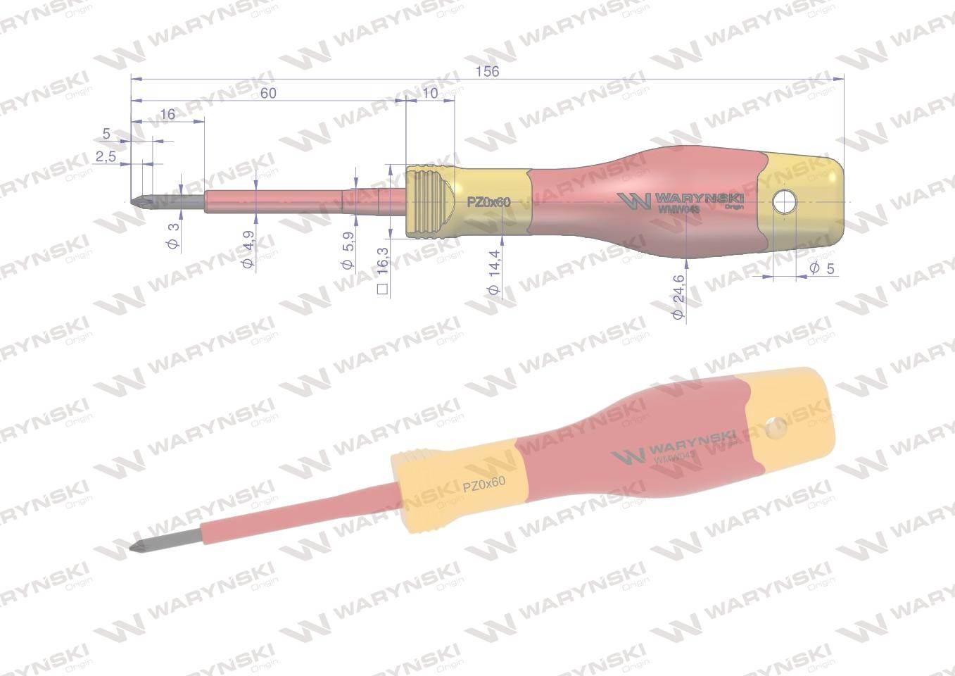 Wkrętak PZ0 60mm. izolowany. VDE. stal S2, Waryński WMW043 - zdjęcie 2