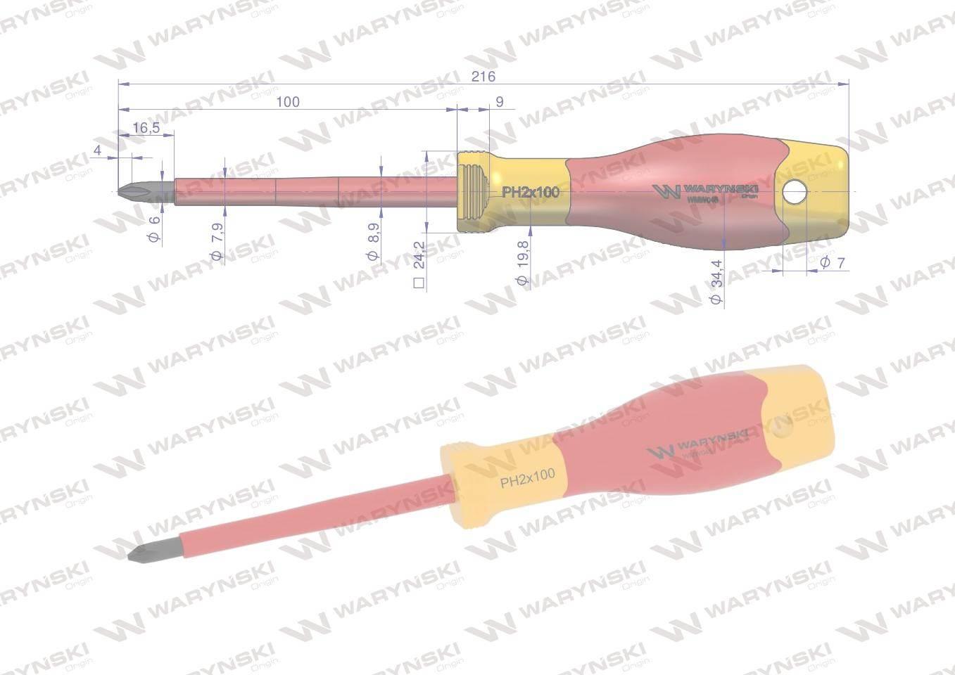 Wkrętak PH2 100 mm izolowany VDE stal S2, Waryński WMW045 - zdjęcie 2