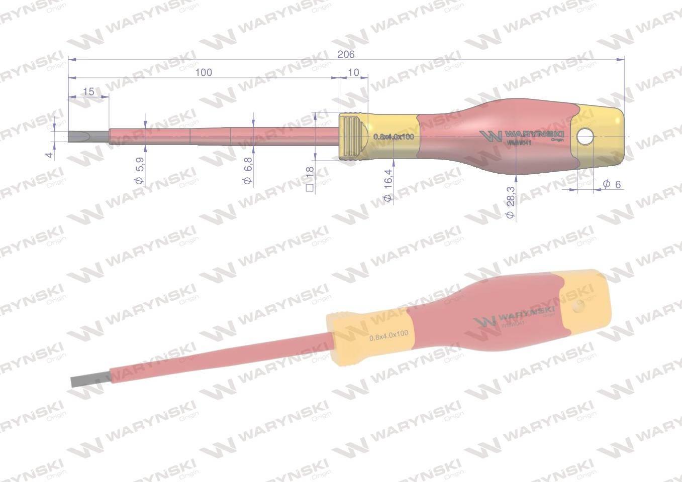 Wkrętak płaski. izolowany 4 x 100 mm. VDE. stal S2, Waryński WMW041 - zdjęcie 2
