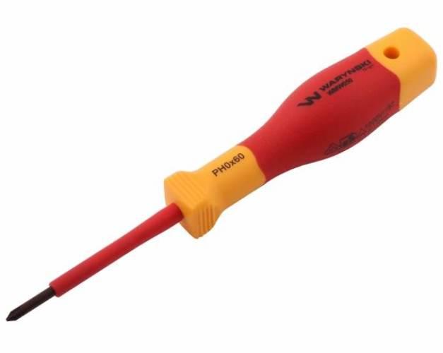 Wkrętak PH0 60 mm izolowany VDE stal S2 Waryński WMW050